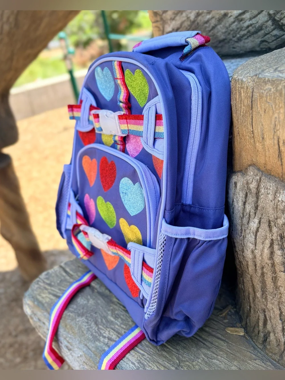 New Pottery Barn Mackenzie Rainbow Glitter Hearts Backpack Size Small